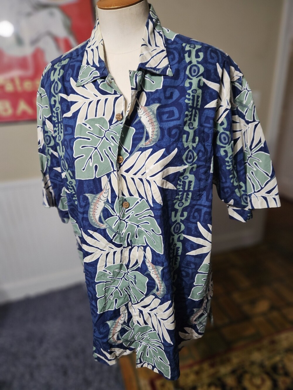VTG 90s Aftco Hawaiian Shirt Medium - Picture 2 of 4